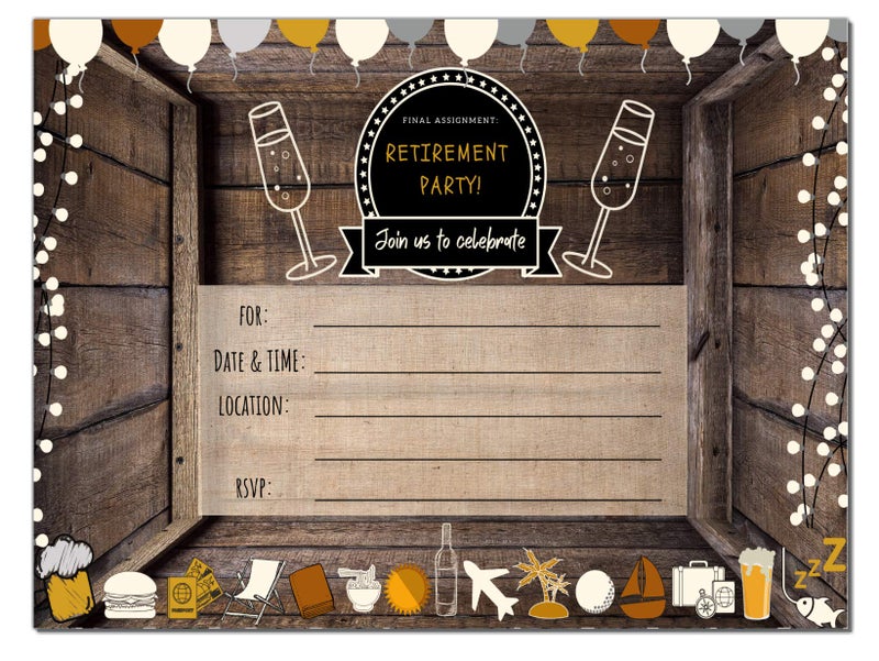 Elcer Retirement Party invitations | Retired Invites cards | 20 Count With Envelopes | Join us Your are Invited Fill In and Country Style Happy Retirement - Image 1